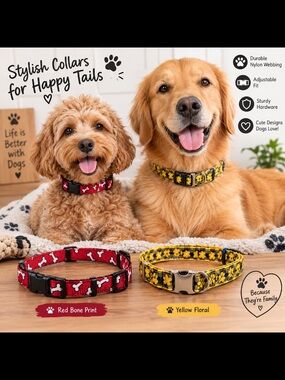 Dog Collar By Coastal Pet Adjustable Yellow With Flowers NWT